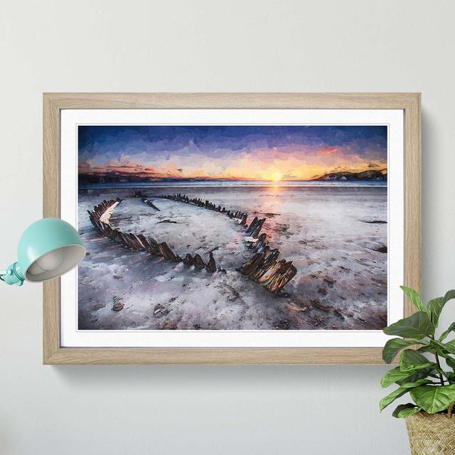 Shipwreck on Rossbeigh Beach in Abstract - Picture Frame Graphic Art Print East Urban Home Size: 60cm H x 91cm W x 2cm D, Format: Oak on Productcaster.