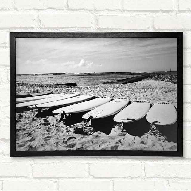 Surfboard Line-Up B N W Framed Print Highland Dunes Size: 59.7cm H x 84.1cm W on Productcaster.