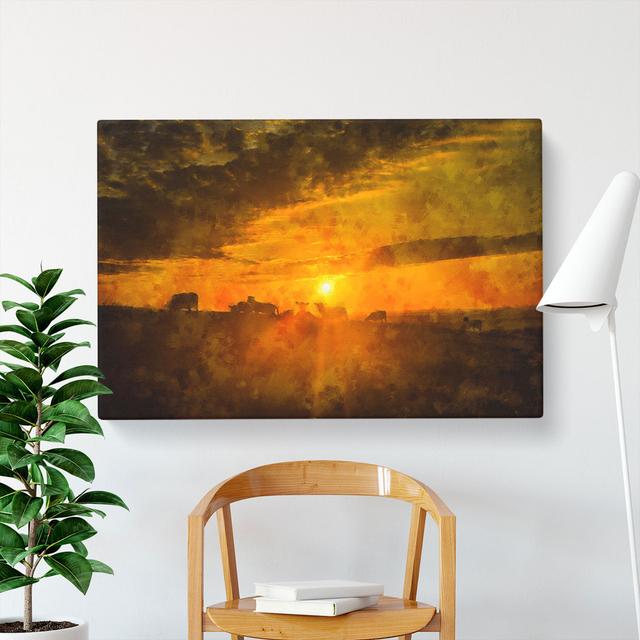 Flock Sheep and Sunset - Wrapped Canvas Graphic Art East Urban Home Size: 35cm H x 50cm W x 3cm D on Productcaster.