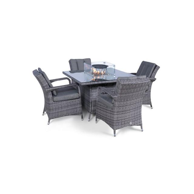 Parris Square 4 - Person 110cm Long Dining Set with Cushions Lark Manor Cushion Colour: Grey/Light Blue, Frame Colour: Grey on Productcaster.