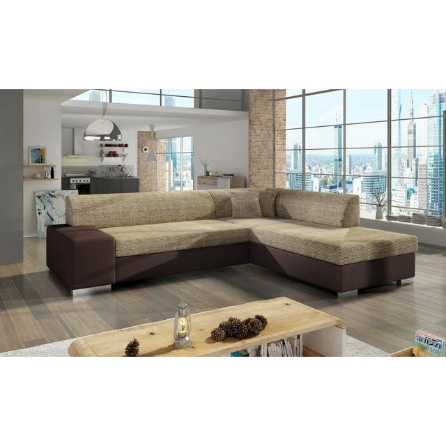 Ecksofa Cienna mit Bettfunktion ModernMoments Ausrichtung: Rechts ausgerichtet, Polsterfarbe: Beige/Braun on Productcaster.