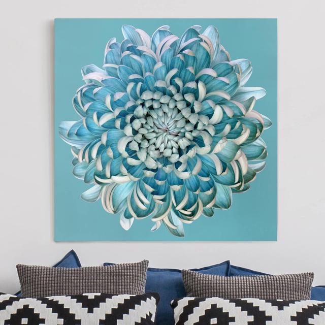 Blue Chrysanthemum - Wrapped Canvas Graphic Art Print Ebern Designs Format: Recycled Canvas, Size: 70cm H x 70cm W on Productcaster.