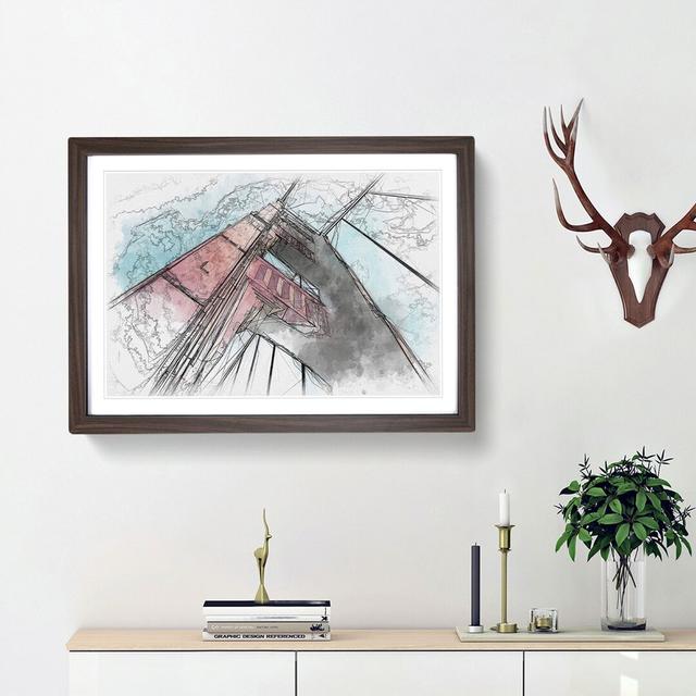 View of the Golden Gate Bridge in San Francisco Sketch - Picture Frame Graphic Art Print East Urban Home Frame Option: Walnut Framed, Size: 45cm H x 6 on Productcaster.