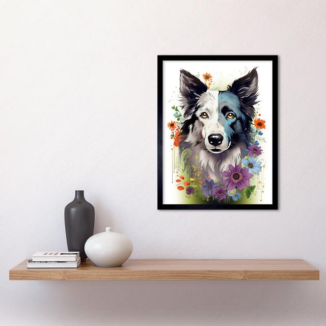 Border Collie Dog Pict Scotland Blue Basant Face Portrait - Single Picture Frame Print Marlow Home Co. on Productcaster.