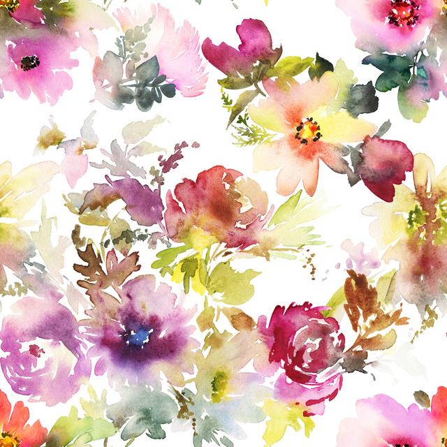 Saulsbury Watercolour Flowers - Wrapped Canvas Painting ClassicLiving Size: 91cm H x 91cm W x 3.8cm D on Productcaster.