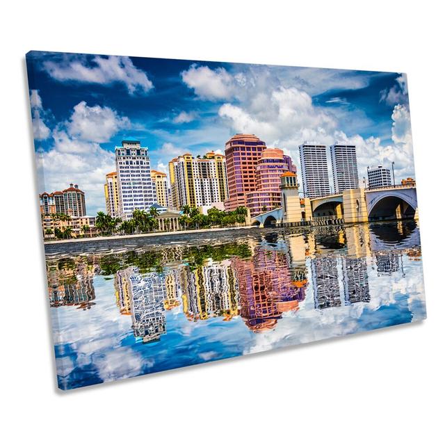 Palm Beach City Skyline Florida - Wrapped Canvas Graphic Art Ebern Designs Size: 50.8cm H x 76.2cm W on Productcaster.