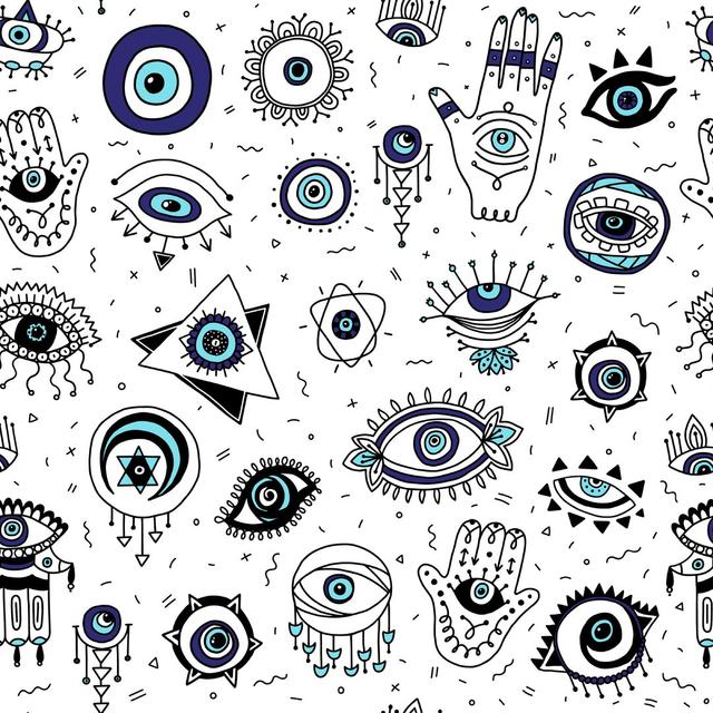 Doodles Music Seamless Pattern Happy Larry Size: 76cm H x 76cm W x 3.8cm D on Productcaster.