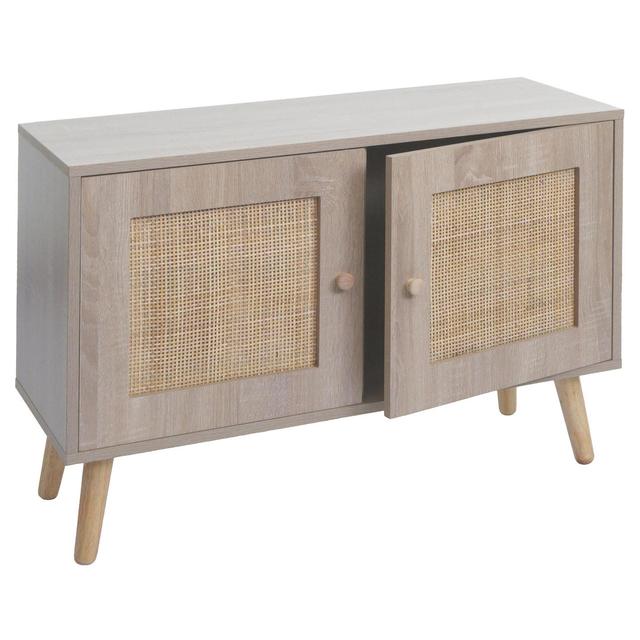 Kommode HWC-M40, Sideboard Schrank Highboard, Staufächer, Kubu Rattan Holz Melamin, Eiche-Optik Sansibar Home on Productcaster.