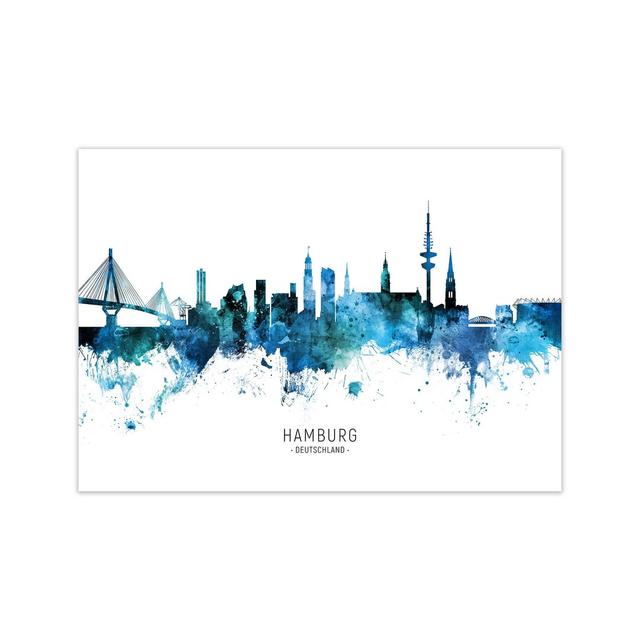 Hamburg Deutschland Skyline Blue City Name by Michael Tompsett - Graphic Art Ebern Designs Size: 30cm H x 42cm W x 1cm D, Format: Unframed on Productcaster.