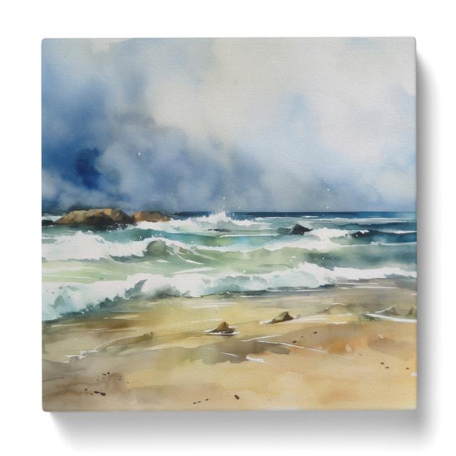 Beach Watercolour No.2 No Frame Art Prints House of Hampton Size: 35cm H x 35cm W x 3cm D on Productcaster.