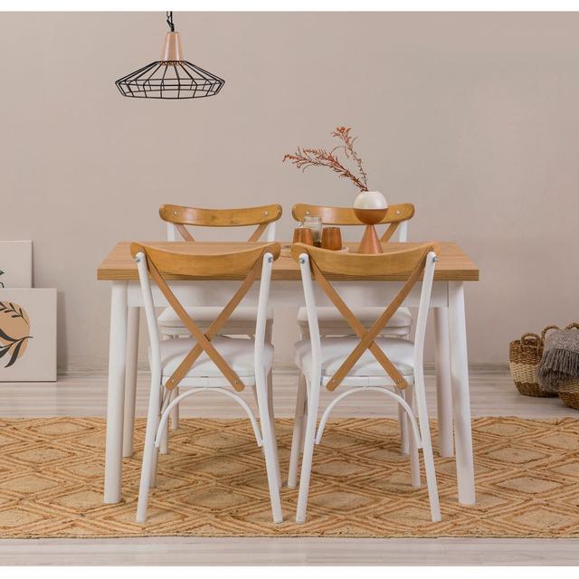 Sheryl 4 - Person Dining Set August Grove Table Base Colour: White, Chair Colour: Natural/White, Table Top Colour: Natural on Productcaster.