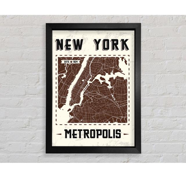 Retro Map Of The City 9 - Single Picture Frame Art Prints Bright Star Size: 84.1cm H x 59.7cm W x 3.4cm D on Productcaster.