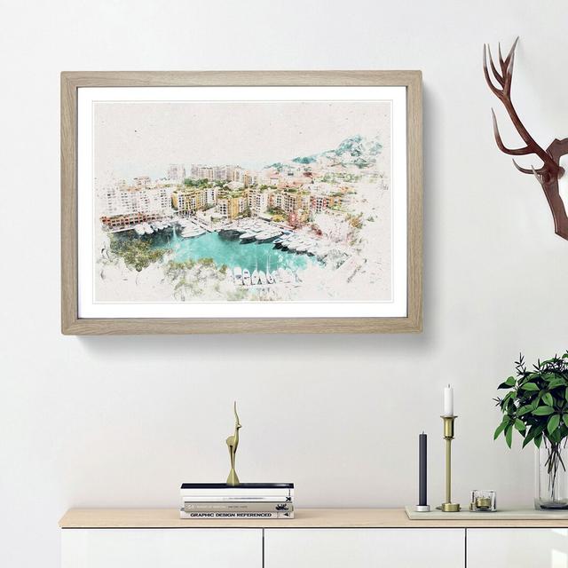 Yachts In Monte Carlo Monaco Watercolour - Picture Frame Graphic Art East Urban Home Frame Option: Oak, Size: 35cm H x 50cm W x 2cm D on Productcaster.