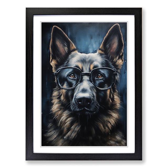 German Shepherd with Glasses Painting No.4 Happy Larry Format: Black Framed, Size: 64cm H x 46cm W on Productcaster.