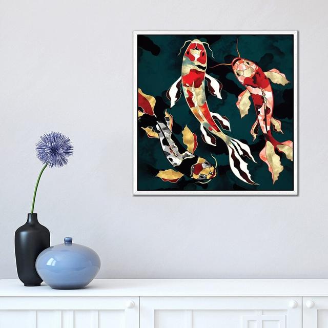 Metallic Koi - Graphic Art Print on Canvas World Menagerie Frame Option: White Framed, Size: 93.98cm H x 93.98cm W x 3.81cm D on Productcaster.