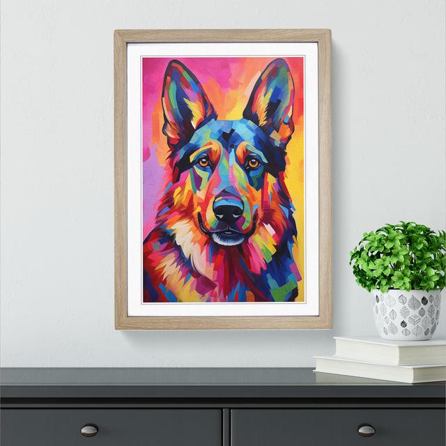 German Shepherd Hard Edge Painting No.2 - Single Picture Frame Print on Wood Marlow Home Co. Size: 46cm H x 34cm W x 2cm D, Frame Colour: Oak on Productcaster.