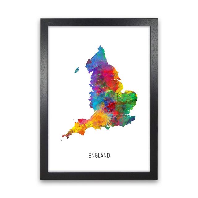 England Watercolour Map by Michael Tompsett - Graphic Art Ebern Designs Size: 46cm H x 34cm W x 3cm D, Format: Black Framed on Productcaster.