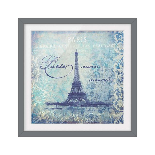 Picture With Frame - Vintage Collage - Paris Mon Amour - Square 1:1_Matte Fleur De Lis Living Size: 70cm H x 70cm W x 2cm D, Frame Option: Grey on Productcaster.