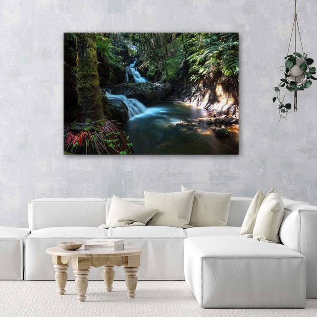 Canvas Print Waterfall Forest Nature Union Rustic Size: 80cm H x 120cm W on Productcaster.