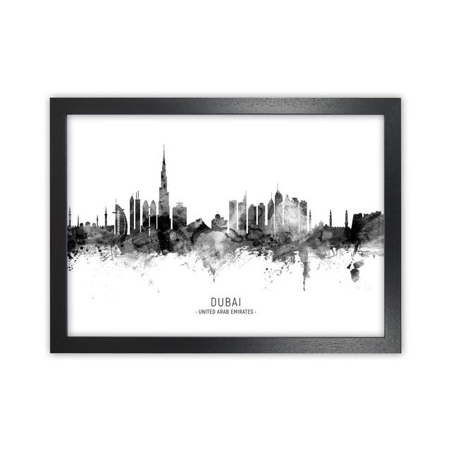 Dubai United Arab Emirates Skyline Black White City Name by Michael Tompsett - Graphic Art Latitude Run Size: 34cm H x 46cm W x 3cm D, Format: Black F on Productcaster.