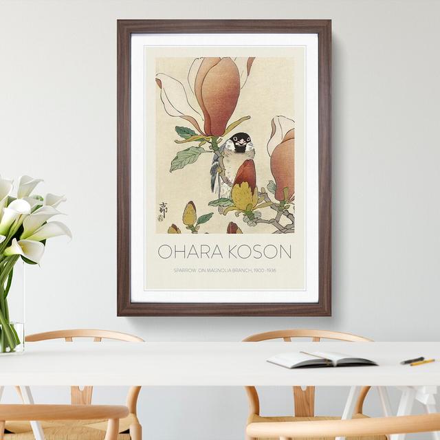 Sparrow Bird Upon Magnolia Branch by Ohara Koson - Single Picture Frame Print East Urban Home Size: 36cm H x 27cm W x 2cm D, Frame Option: Walnut Fram on Productcaster.