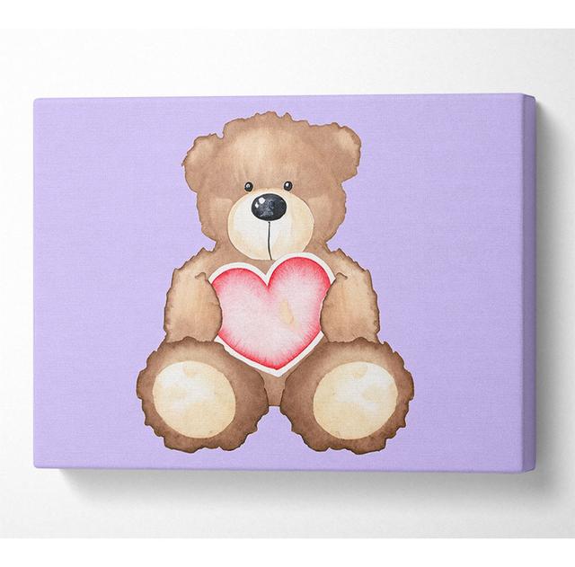 Teddy Bear Love Heart Lilac - Wrapped Canvas Art Prints Harriet Bee Size: 66cm H x 106.6cm W x 10cm D on Productcaster.