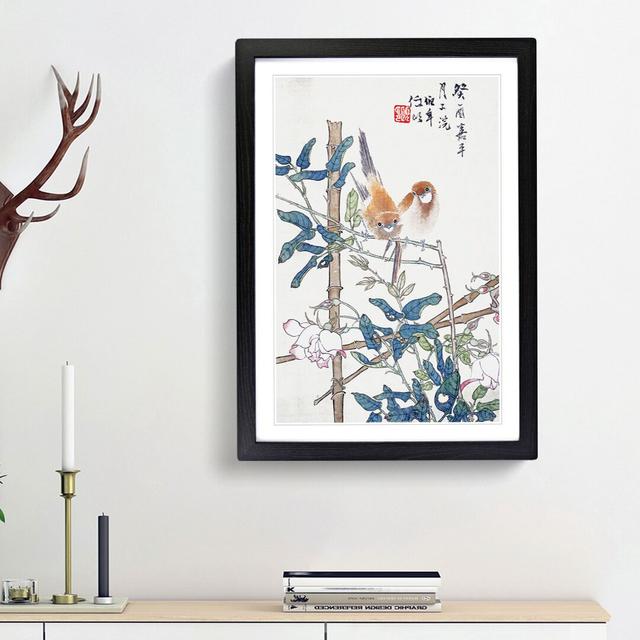 Two Birds upon a Rose Bush by Ren Yi - Picture Frame Painting Print East Urban Home Frame Option: Black Framed, Size: 48cm H x 36cm W x 2cm D on Productcaster.