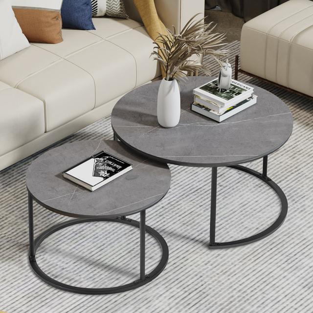 2 Piece Marble Round Nest Of Tables Coffee Table Set Sintered Stone Top Side End Tables Ivy Bronx on Productcaster.