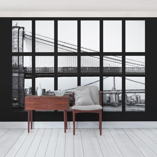 View of New York Bridges Semi-Gloss Wallpaper Roll East Urban Home Materialqualität: Standard (110g/m²), Size: 3.84m x 255cm on Productcaster.