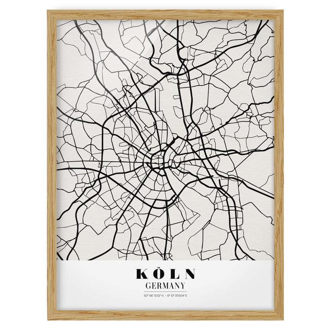 Picture With Frame - City Map Cologne - Classic - Portrait 4:3 Maturi Size: 100cm H x 70cm W x 2cm D, Frame Option: Brown Framed on Productcaster.