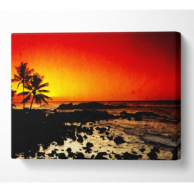 Stunning Palm Tree Ocean Rocks - Wrapped Canvas Art Prints House of Hampton Size: 81cm H x 121.9cm W on Productcaster.