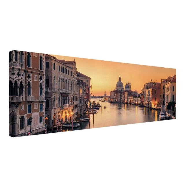 Golden Venice - Wrapped Canvas Graphic Art Longshore Tides Colour: Orange, Size: 30cm H x 90cm W x 5cm D, Format: 330g/m² recycled canvas on Productcaster.