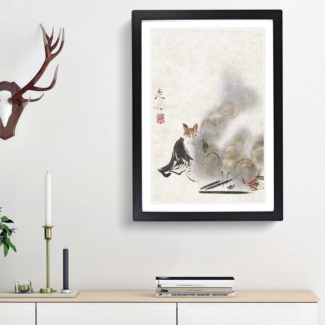 Fox by a Fire by Shibata Zeshin - Picture Frame Painting Print on MDF East Urban Home Frame Option: Black Framed, Size: 48cm H x 36cm W x 2cm D on Productcaster.