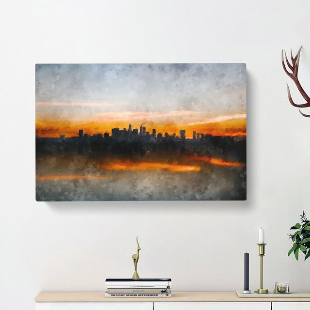 Sunrise over Los Angeles Skyline - Wrapped Canvas Painting Print East Urban Home Size: 50cm H x 76cm W x 3cm D on Productcaster.