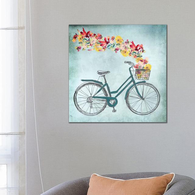 Floral Day Bike II by Lanie Loreth - Wrapped Canvas Painting ClassicLiving Size: 66.04cm H x 66.04cm W x 3.81cm D on Productcaster.