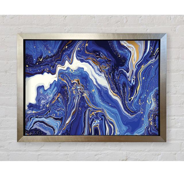 Blue And White Paint Mix Framed Print Ivy Bronx Size: 84.1cm H x 118.9cm W x 3.4cm D, Format: Silver Framed Paper on Productcaster.