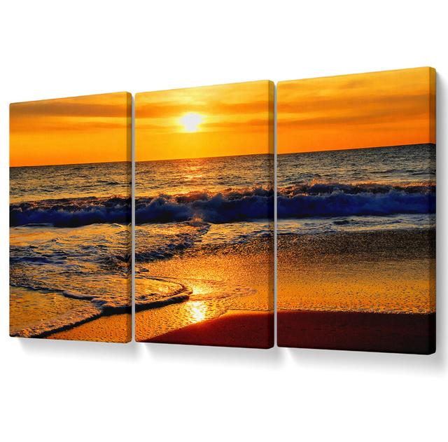 Ocean Waves Canvas 3 Panel Set Highland Dunes Colour: Yellow, Size: 142.2cm H x 304.8cm W on Productcaster.