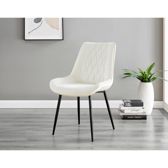 Bulkley White Gloss Round Dining Table & 4 Luxury Velvet Dining Chairs - Melamine Scratch Resist Top Furniture Box Chair Colour: Cream, Table Top Colo on Productcaster.