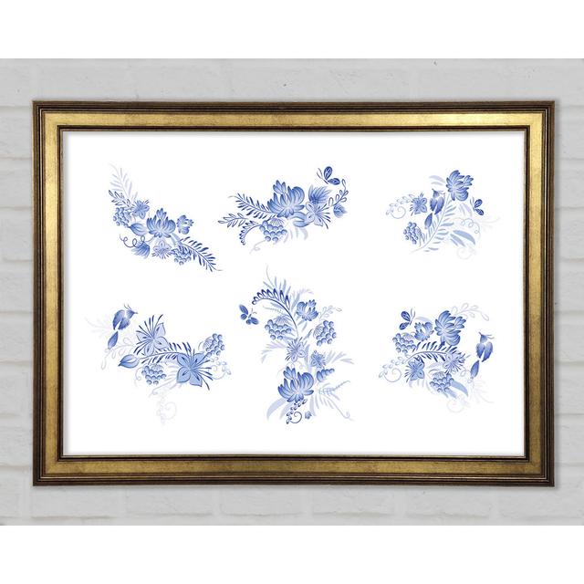 Blaue Blumen auf Weiß - Druck ClassicLiving Größe: 84,1 cm H x 118,9 cm B x 1,5 cm T on Productcaster.