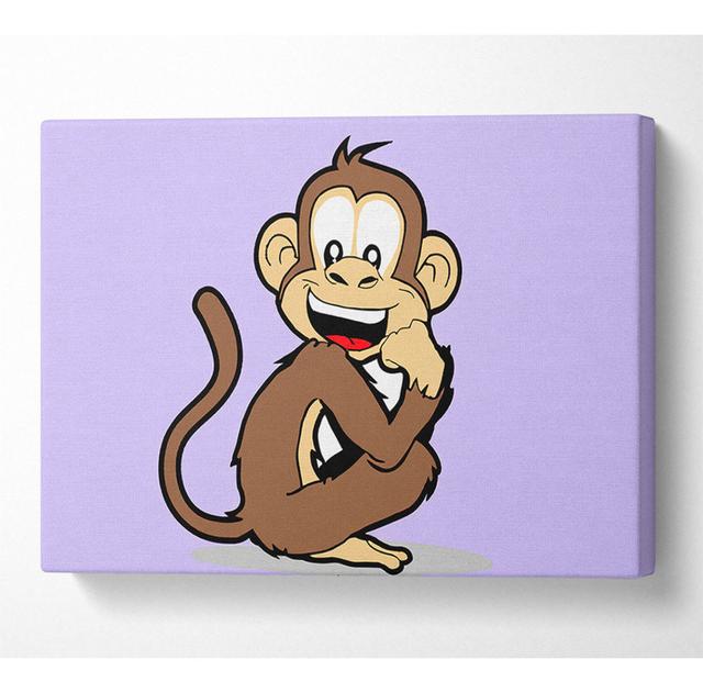 Sitting Monkey Smiling Lilac - Wrapped Canvas Art Prints Zoomie Kids Size: 81cm H x 121.9cm W x 10cm D on Productcaster.