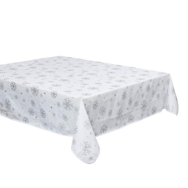 PVC Tablecloth 52x90in - Silver Blizzard Design - Adds Elegance to your Holiday Decor The Seasonal Aisle Size: 52cm W x 228cm L on Productcaster.