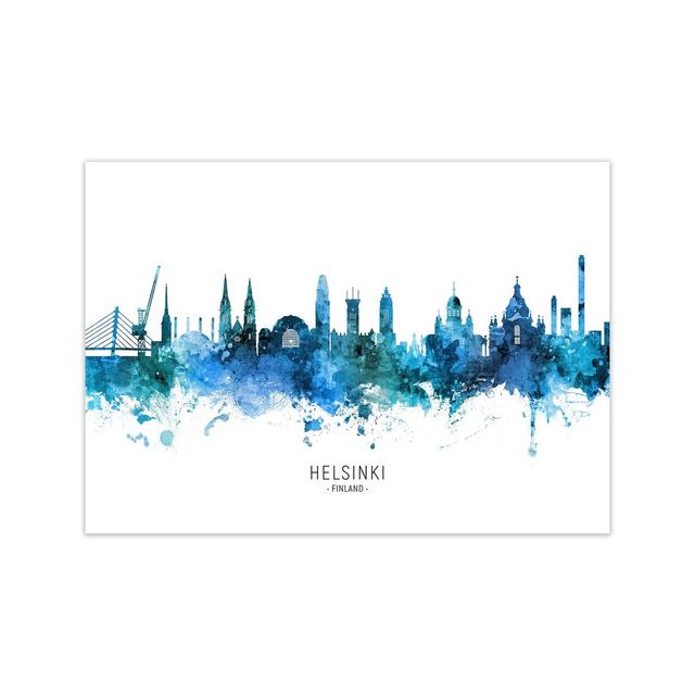 Helsinki Finland Skyline Blue City Name by Michael Tompsett - Print Ebern Designs Format: Unframed, Size: 30cm H x 42cm W x 1cm D on Productcaster.