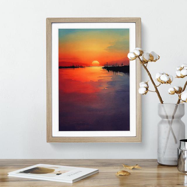 Watercolour Sunset Lake No.1 - Single Picture Frame Painting ClassicLiving Frame Colour: Oak, Size: 64cm H x 46cm W x 2cm D on Productcaster.