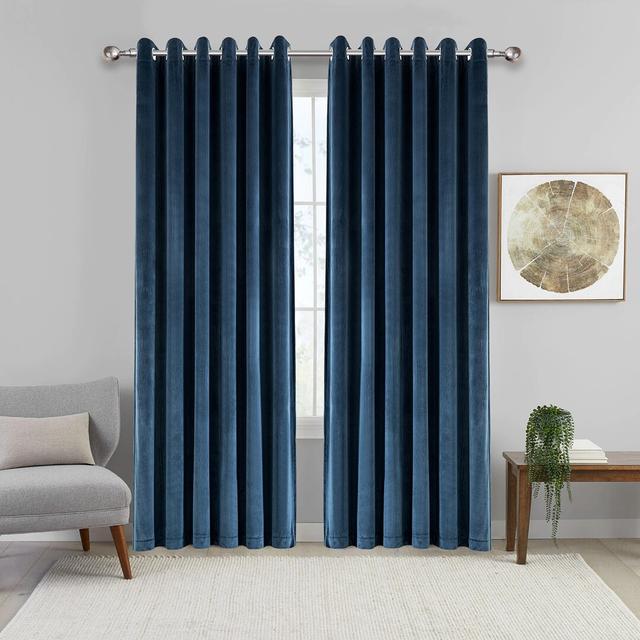 Imperial Rooms Crushed Velvet Eyelet Sheer Curtains (Set of 2) Canora Grey Colour: Blue, Panel Size: Width 168 x Drop 137 cm on Productcaster.