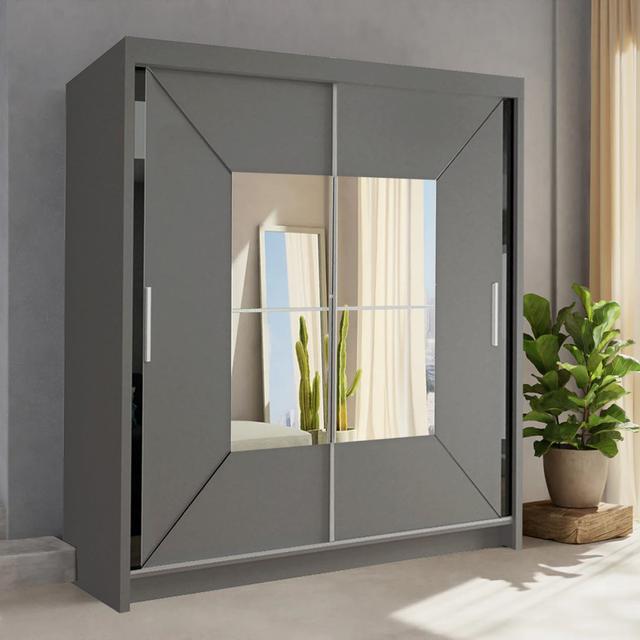 Aerionna Cologne Floor Mounted Sliding Mirror Door Wardrobe Brayden Studio Size: 217cm H x 150cm W x 62cm D, Finish: Grey on Productcaster.