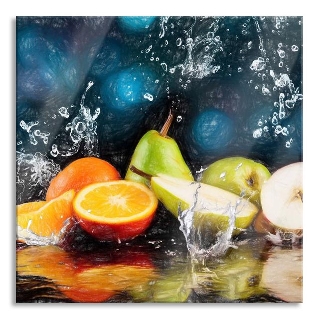 Glasbild Früchte im Wasser Brayden Studio Farbe: Orange/Blau, Größe: 80 cm H x 80 cm B x 0.4 cm T on Productcaster.