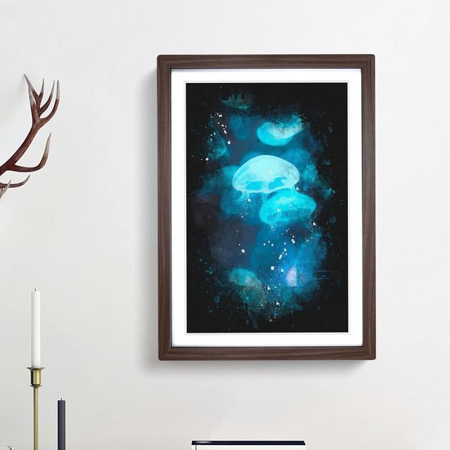 Blue Jellyfish - Picture Frame Graphic Art Print East Urban Home Frame Option: Walnut Framed, Size: 63cm H x 45cm W x 2cm D on Productcaster.