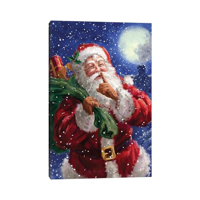 Santa On Blue With Moon by Marcello Corti - Painting on Canvas The Seasonal Aisle Format: Wrapped Canvas, Size: 66.04cm H x 45.72cm W x 3.81cm D on Productcaster.