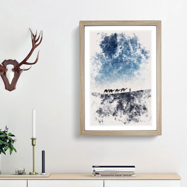 Camels Trekking In Morocco Watercolour - Picture Frame Graphic Art East Urban Home Frame Option: Oak Framed, Size: 45cm H x 33cm W x 2cm D on Productcaster.