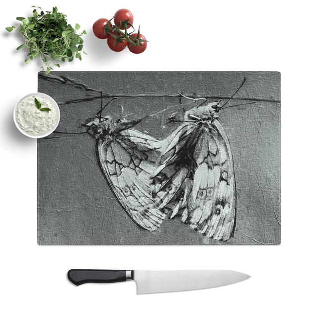 Tempered Glass Two Butterflies Chopping Board East Urban Home Size: 28.5 cm W x 20 cm L on Productcaster.